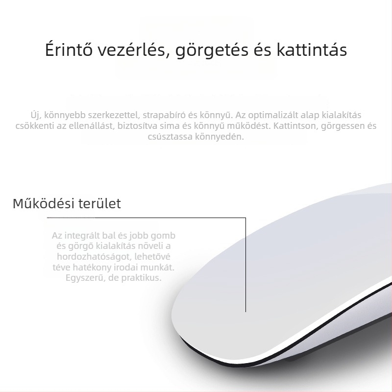 Mac laptophoz Bluetooth egér – 1600 DPI, 2 gomb, Type-C töltés, érintés görgő, vezeték nélküli kapcsolat