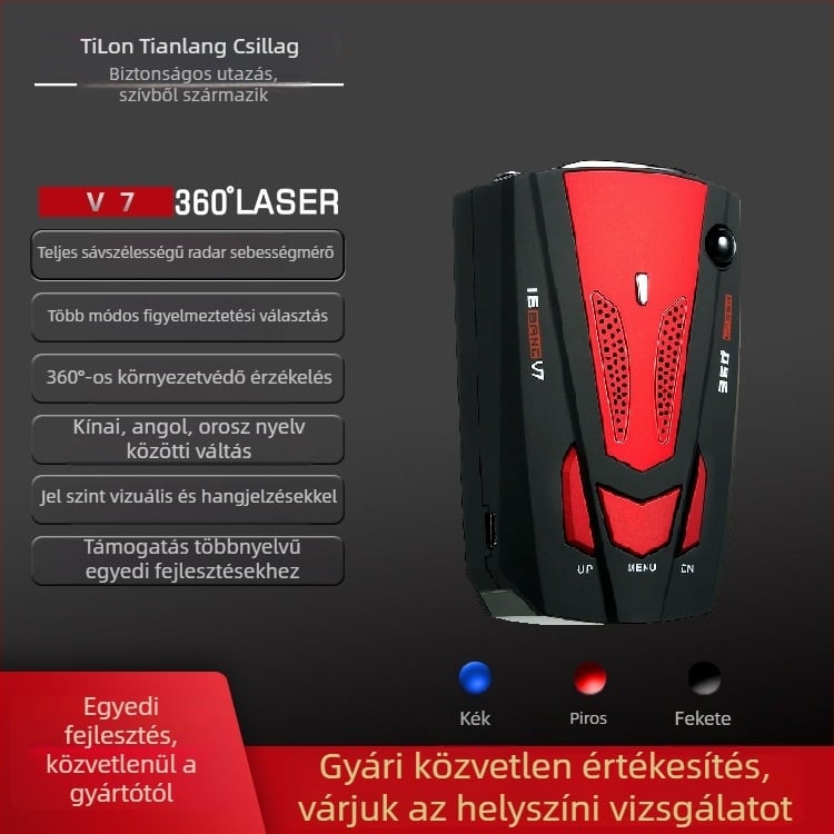 Autó radaros sebességmérő, modell V7V9E8, márka Tilon Tianlang Star, ABS tok, 12V, digitális LED kijelző