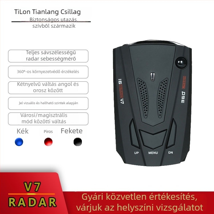 Autó radaros sebességmérő, modell V7V9E8, márka Tilon Tianlang Star, ABS tok, 12V, digitális LED kijelző