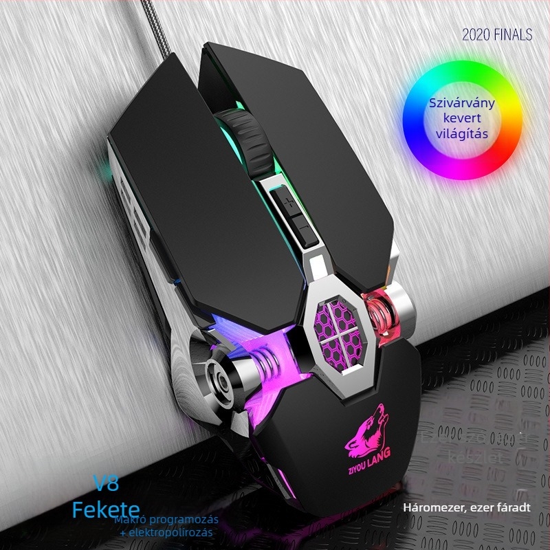 Freedom Wolf V8 vezetékes játékegér makróprogramozással, 3200 DPI, 7 programozható gomb, USB, 4 DPI-szint, 1,4 m USB-kábel
