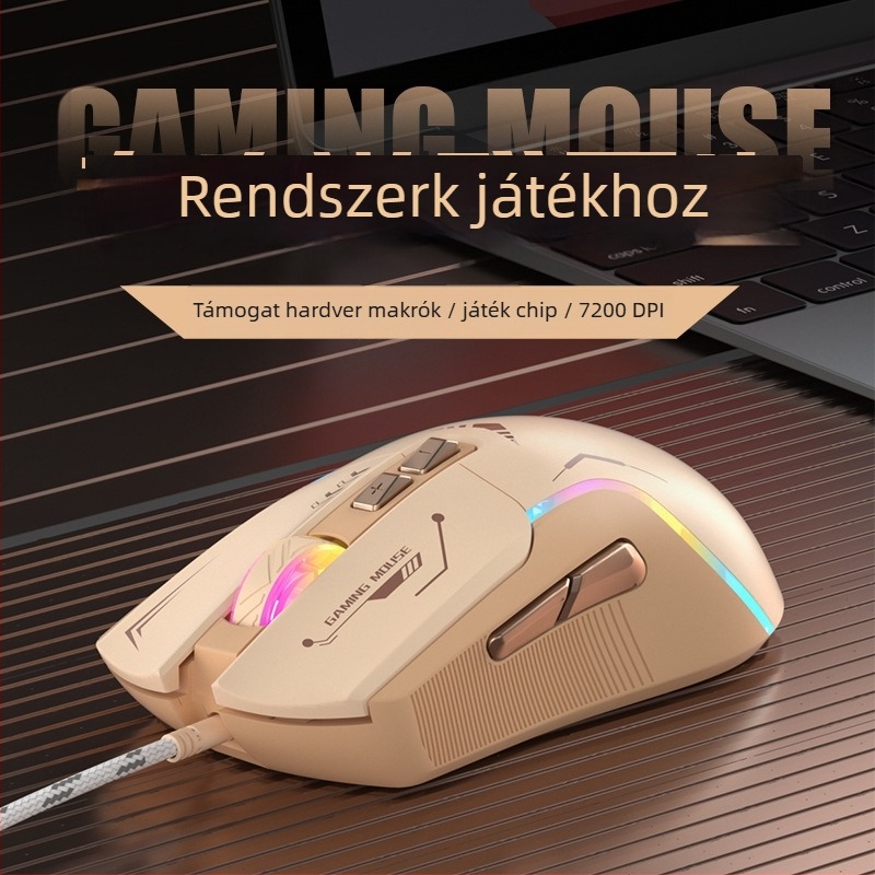 Kábeles gaming egér 5600 DPI-vel, 7 programozható gombbal, makrózás, RGB világítás, USB interfész