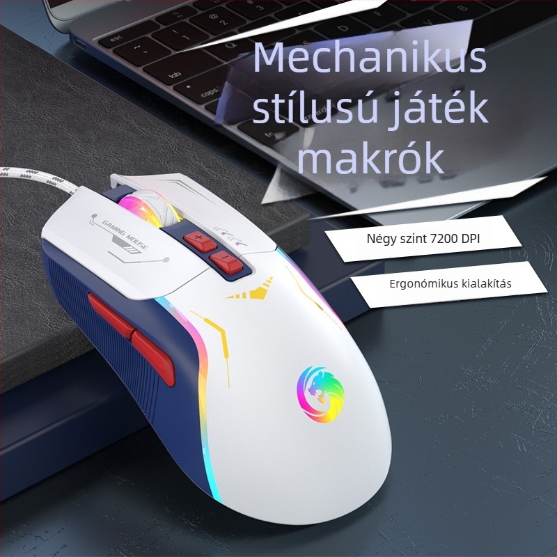 Kábeles gaming egér 5600 DPI-vel, 7 programozható gombbal, makrózás, RGB világítás, USB interfész