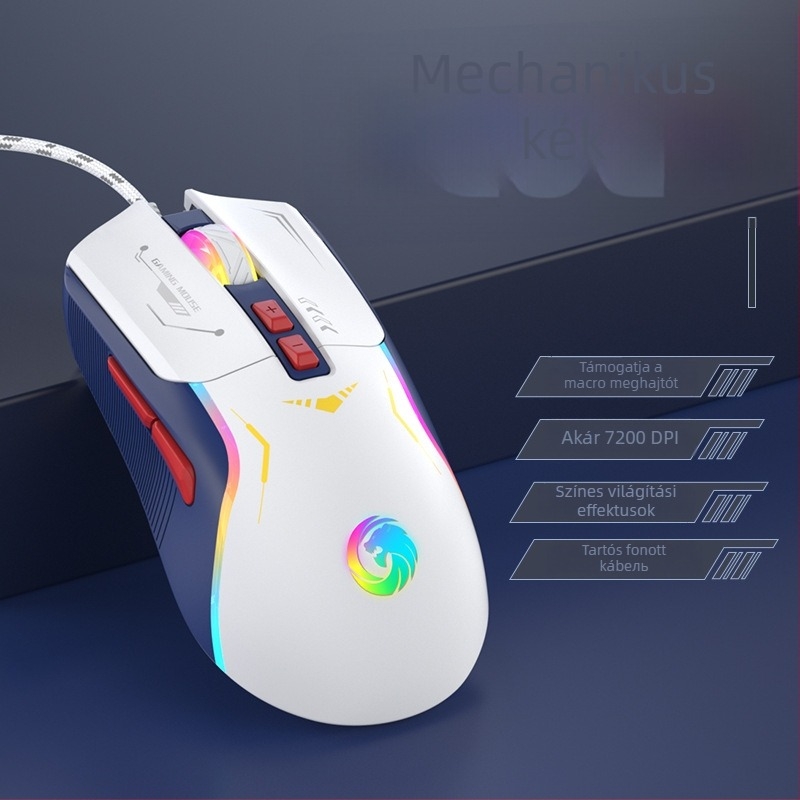Kábeles gaming egér 5600 DPI-vel, 7 programozható gombbal, makrózás, RGB világítás, USB interfész