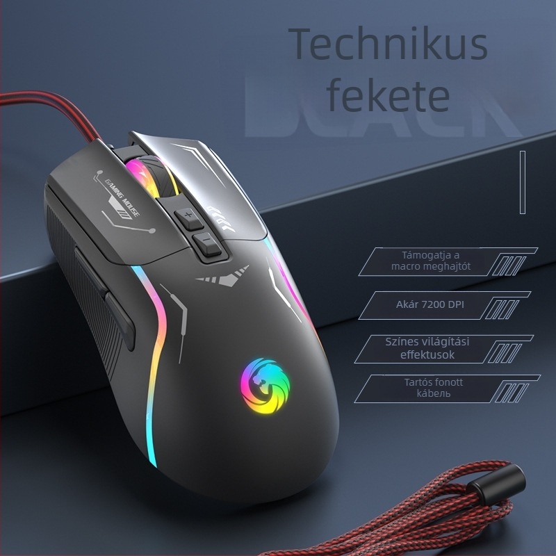 Kábeles gaming egér 5600 DPI-vel, 7 programozható gombbal, makrózás, RGB világítás, USB interfész
