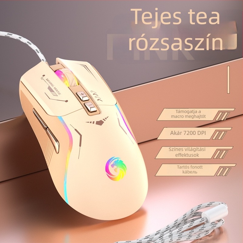Kábeles gaming egér 5600 DPI-vel, 7 programozható gombbal, makrózás, RGB világítás, USB interfész