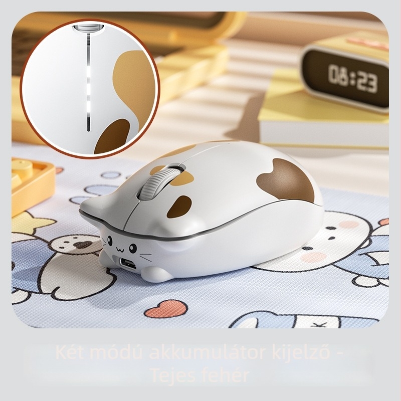 Optikai vezeték nélküli egér, kettős Bluetooth és 2.4 GHz üzemmóddal, 2400dpi, 4 gomb, USB vevővel, újratölthető, ergonómikus