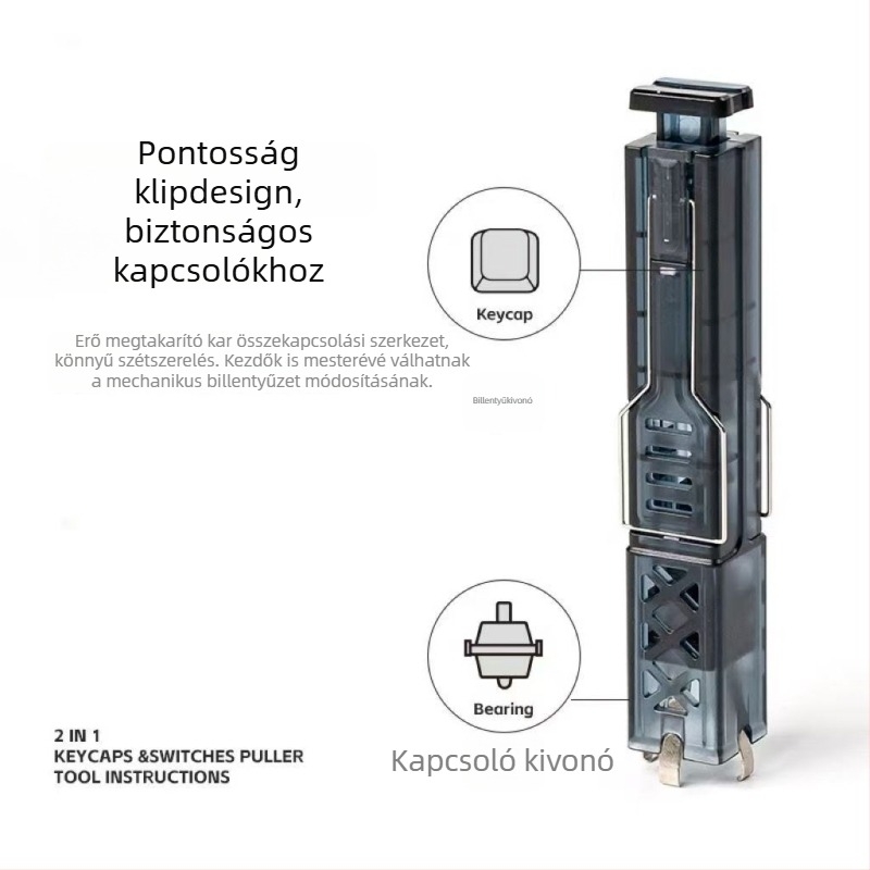 Kettő az egyben tengely- és billentyűkihúzó mechanikus billentyűzet tisztításához, ABS + 304 rozsdamentes acél