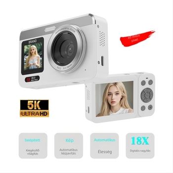 Selfie digitális kamera 80MP CMOS, 5K videó, 18x optikai zoom, hordozható duál kijelző, manuális üzemmód