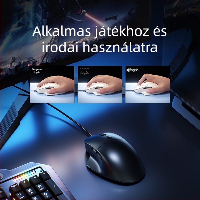 Tafiq Kábeles USB egér, 1600 DPI, 4 gomb, optikai érzékelő, ergonomikus asztali számítógéphez