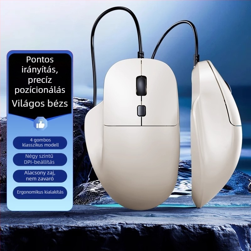 Tafiq Kábeles USB egér, 1600 DPI, 4 gomb, optikai érzékelő, ergonomikus asztali számítógéphez