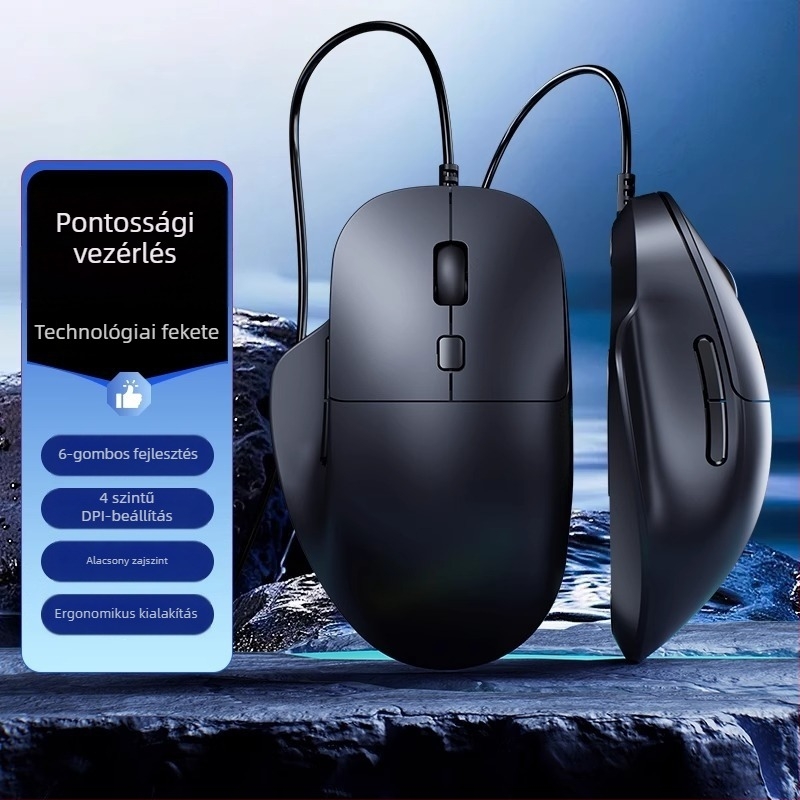 Tafiq Kábeles USB egér, 1600 DPI, 4 gomb, optikai érzékelő, ergonomikus asztali számítógéphez