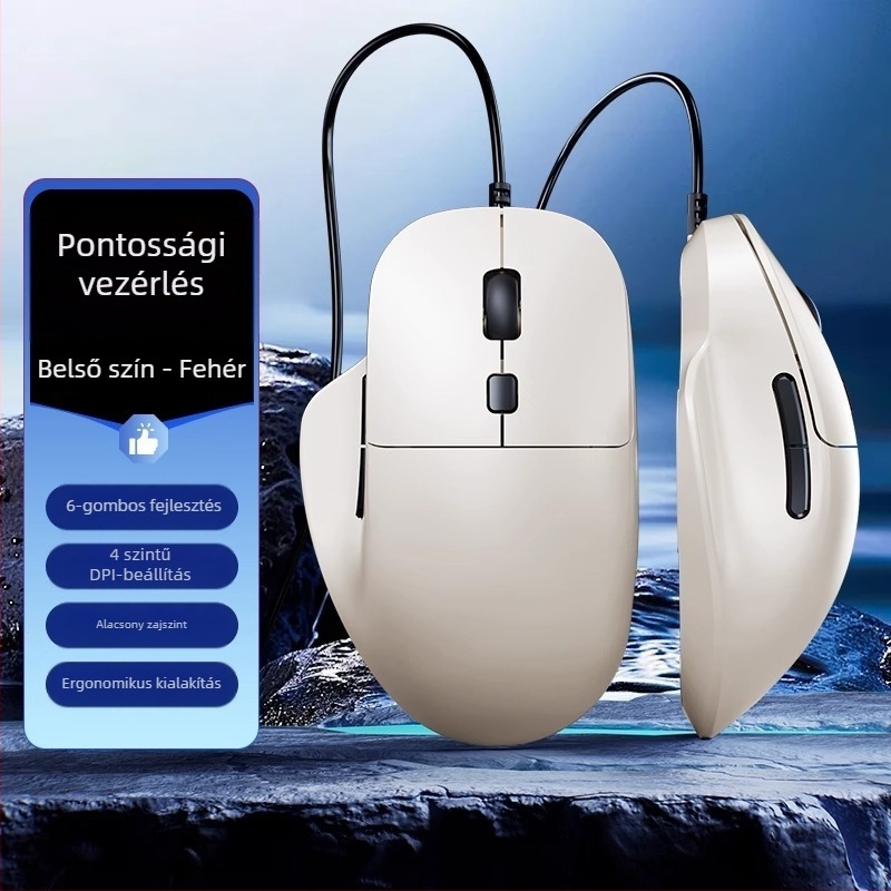 Tafiq Kábeles USB egér, 1600 DPI, 4 gomb, optikai érzékelő, ergonomikus asztali számítógéphez