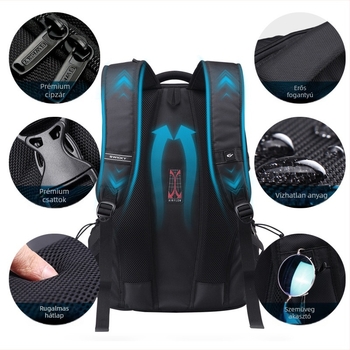 Üzleti hátizsák, nagy kapacitású, vízálló, lopás elleni védelem, lélegző — Görbült vállpánttal (Kapacitás: 36–55 L; Anyag: Poliészter; Funkciók: Légáteresztő, Vízálló, Lopás elleni)