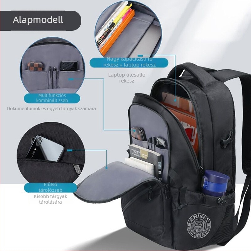 Üzleti hátizsák, nagy kapacitású, vízálló, lopás elleni védelem, lélegző — Görbült vállpánttal (Kapacitás: 36–55 L; Anyag: Poliészter; Funkciók: Légáteresztő, Vízálló, Lopás elleni)
