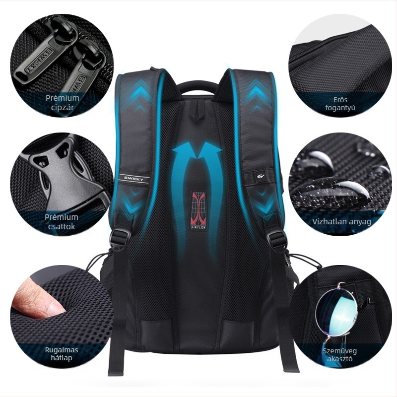 Üzleti hátizsák, nagy kapacitású, vízálló, lopás elleni védelem, lélegző — Görbült vállpánttal (Kapacitás: 36–55 L; Anyag: Poliészter; Funkciók: Légáteresztő, Vízálló, Lopás elleni)