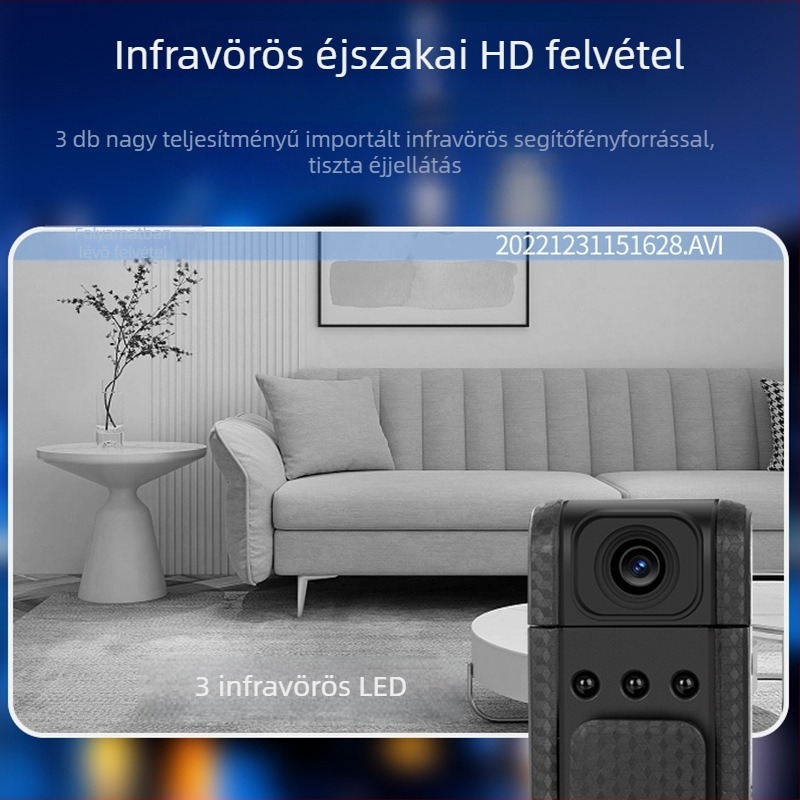 Sportos/kalandos kamera CMOS-szenzorral, 1080p felbontású videó, optikai képstabilizáció, éjszakai felvétel, SD-kártya tárhely