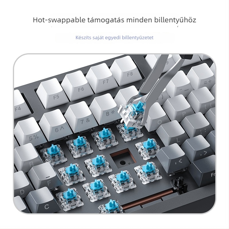 Gaming mechanikus billentyűzet zöld kapcsolókkal, 98+ billentyű, vezetékes USB-C csatlakozás, RGB háttérvilágítás