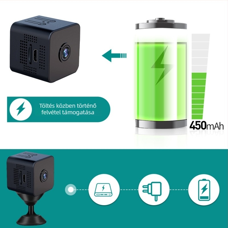 X1 HD kamera vezeték nélküli Wi‑Fi megfigyeléshez, TF-kártya támogatás, 1–5 MP, 1–3 órás üzemidő, videó és fényképek készítése.
