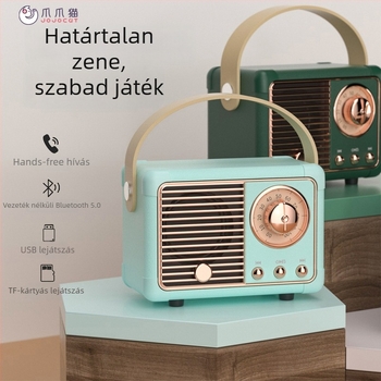 Retro Bluetooth hangszóró szubwooferrel, Bluetooth 5.0, IPX7 vízálló, 3W kimeneti teljesítmény, 100Hz–20kHz hangfrekvencia-tartomány, SNR ≥70dB