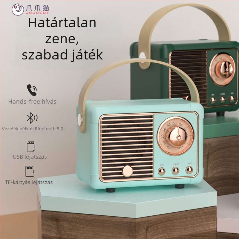 Retro Bluetooth hangszóró szubwooferrel, Bluetooth 5.0, IPX7 vízálló, 3W kimeneti teljesítmény, 100Hz–20kHz hangfrekvencia-tartomány, SNR ≥70dB