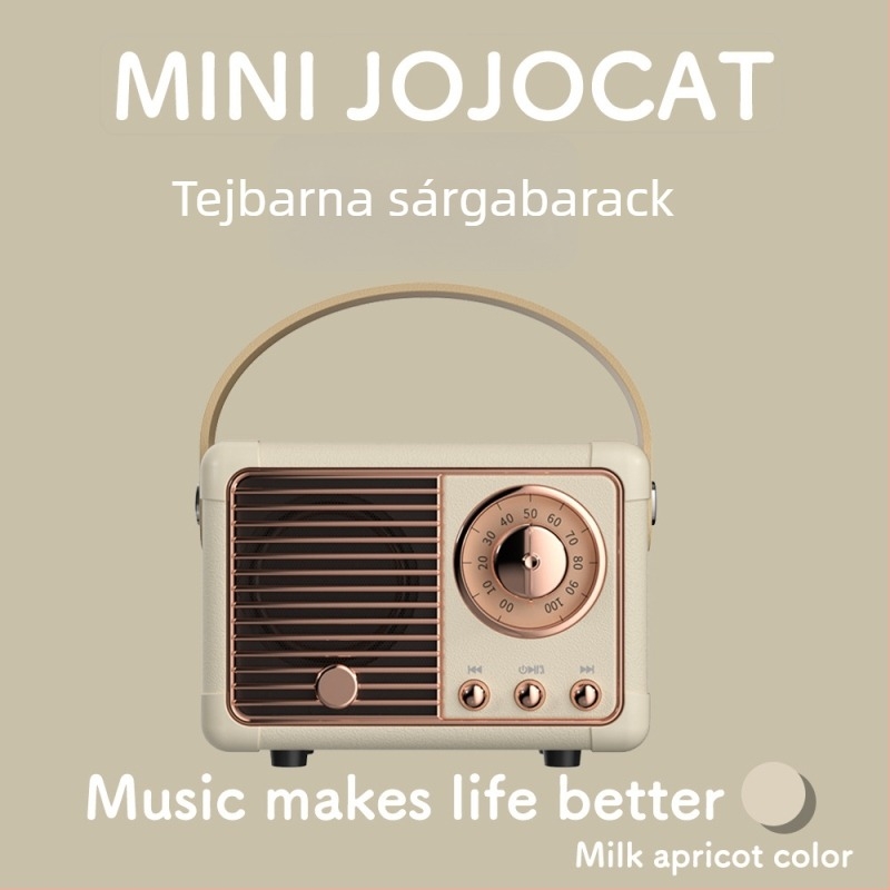 Retro Bluetooth hangszóró szubwooferrel, Bluetooth 5.0, IPX7 vízálló, 3W kimeneti teljesítmény, 100Hz–20kHz hangfrekvencia-tartomány, SNR ≥70dB