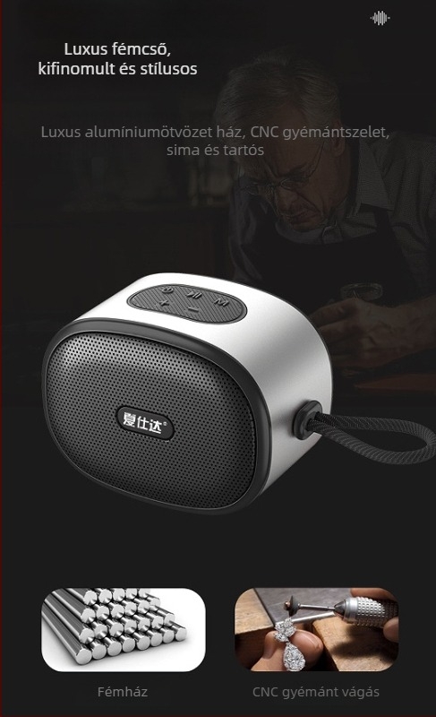 Hordozható Bluetooth hangszóró mélynyomóval - 10W, BT 5.0, 100Hz-20kHz, SNR ≥75 dB, 15 m hatótáv