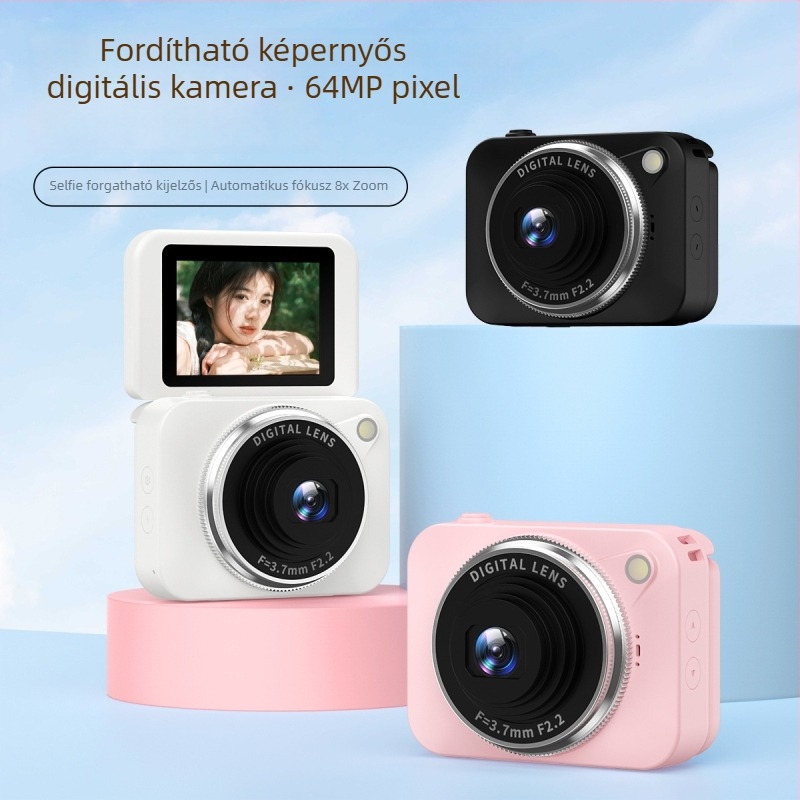 Selfie-kamera 8 MP CMOS-szenzorral, 8x optikai zoom, forgatható LCD, elektronikus képstabilizáció, arcprioritás