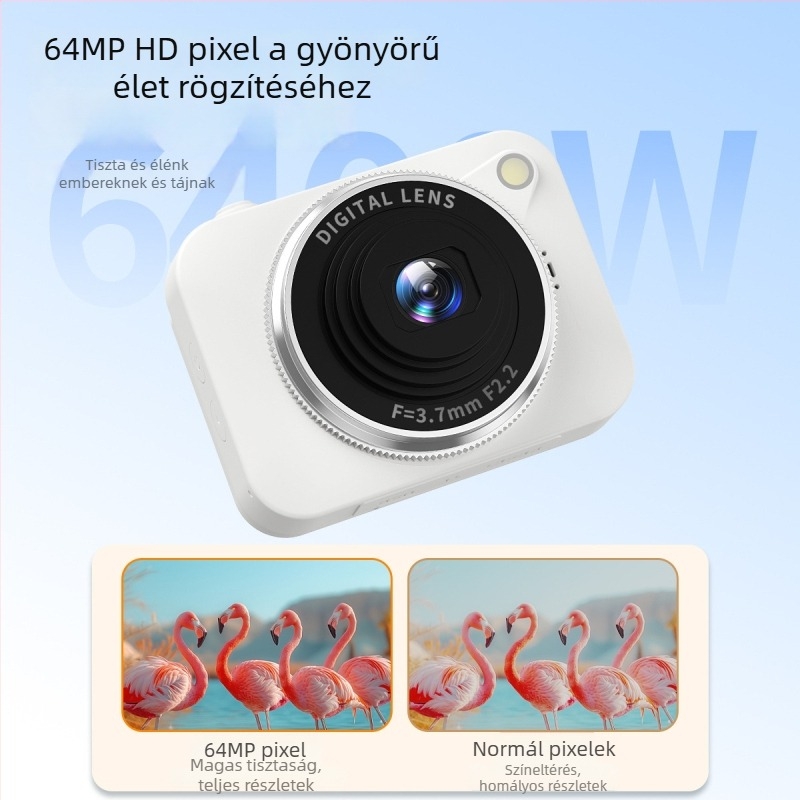 Selfie-kamera 8 MP CMOS-szenzorral, 8x optikai zoom, forgatható LCD, elektronikus képstabilizáció, arcprioritás