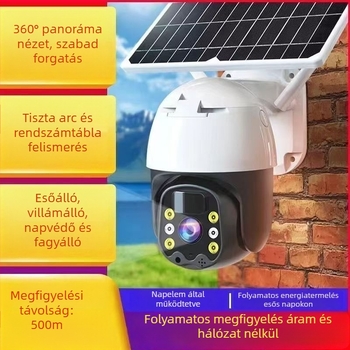 4G napelemes megfigyelő kamera, 360° forgás, kültéri vízálló, HD távfelügyelet