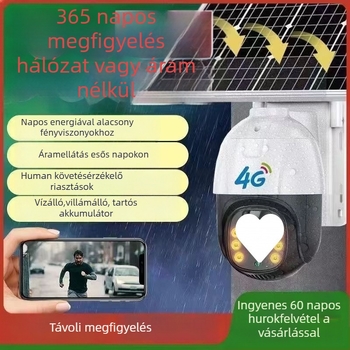 4G napelemes megfigyelő kamera, 360° forgás, kültéri vízálló, HD távfelügyelet