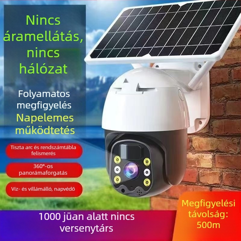 4G napelemes megfigyelő kamera, 360° forgás, kültéri vízálló, HD távfelügyelet