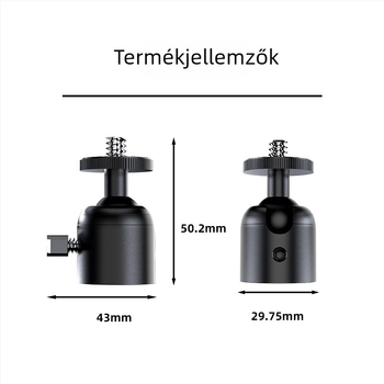 Alumíniumötvözet gömbfej állványhoz – univerzális SLR kamera és projektor számára, menetes csatlakozás, 360° vízszintes és függőleges forgás, tömeg 0,07 kg