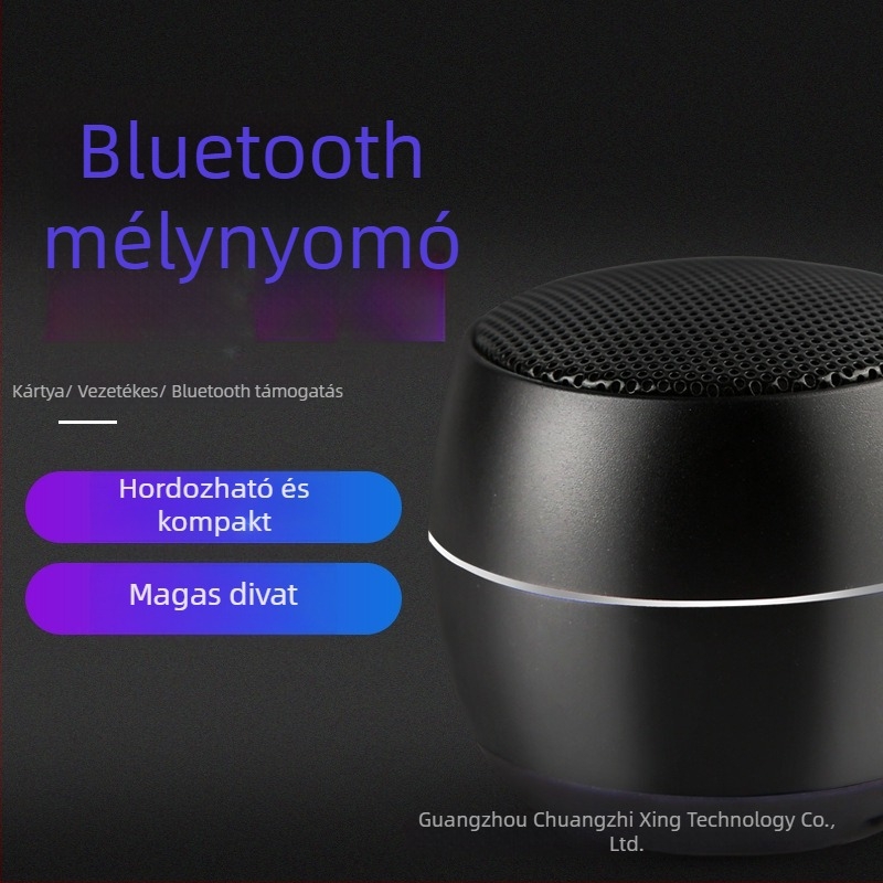 Fémházú vezeték nélküli Bluetooth mini hangszóró, Bluetooth 5.3, hangfrekvenciaskála 60 Hz–15 kHz, SNR ≥70 dB, beépített akkumulátor 300–500 mAh, névleges teljesítmény 3 W