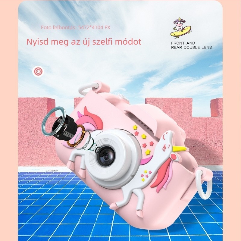 H11 Gyerekeknek szánt digitális kamera kettős objektívvel – egyszarvú mesefigura, 5–12 MP, 2,0'' IPS szemkímélő kijelző, 3–5 órás üzemidő