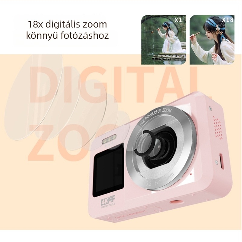All-in-One digitális kamera 18x optikai zoom, CMOS-érzékelő, 2,8 hüvelykes LCD, 1080p, MicroSD-kártya foglalat