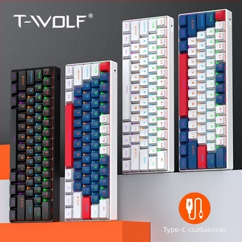 T-wolf T60 mechanikus billentyűzet, 61 gomb, USB kábeles csatlakozás, RGB megvilágítás, testreszabás támogatott