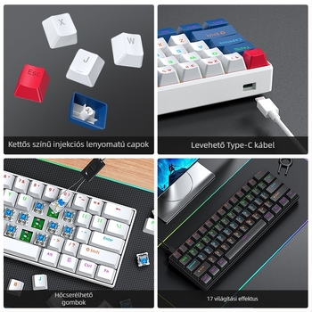 T-wolf T60 mechanikus billentyűzet, 61 gomb, USB kábeles csatlakozás, RGB megvilágítás, testreszabás támogatott