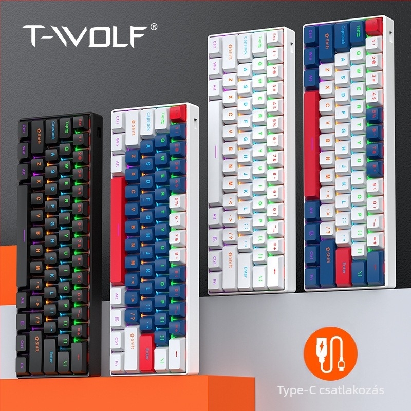T-wolf T60 mechanikus billentyűzet, 61 gomb, USB kábeles csatlakozás, RGB megvilágítás, testreszabás támogatott