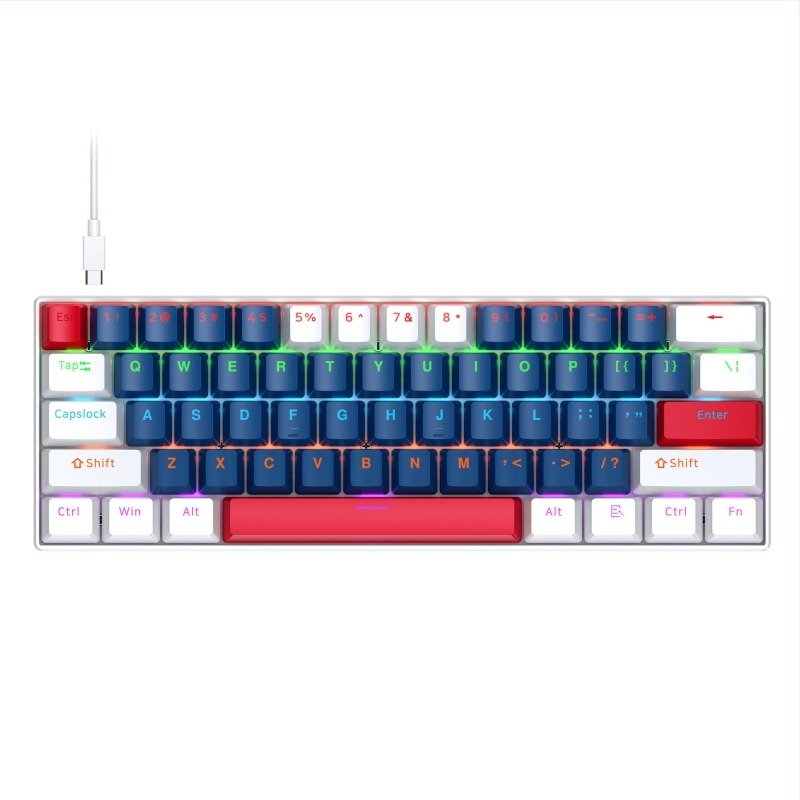 T-wolf T60 mechanikus billentyűzet, 61 gomb, USB kábeles csatlakozás, RGB megvilágítás, testreszabás támogatott