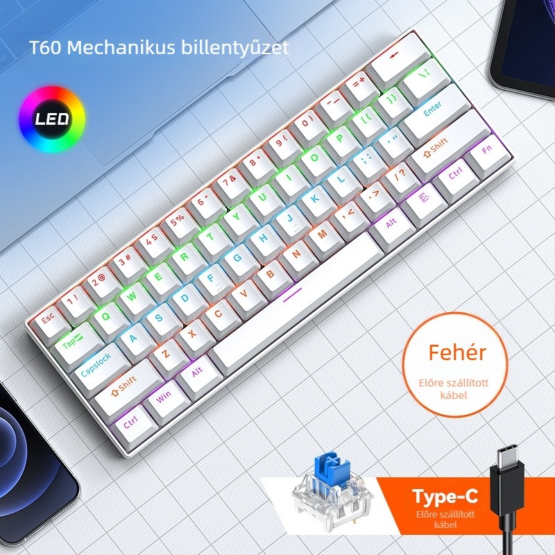 T-wolf T60 mechanikus billentyűzet, 61 gomb, USB kábeles csatlakozás, RGB megvilágítás, testreszabás támogatott