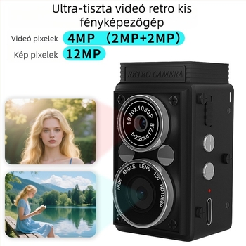 Gyerekeknek készült retro dupla objektívű kompakt kamera, hordozható HD felvételekhez, hosszú akkumulátor-üzemidő