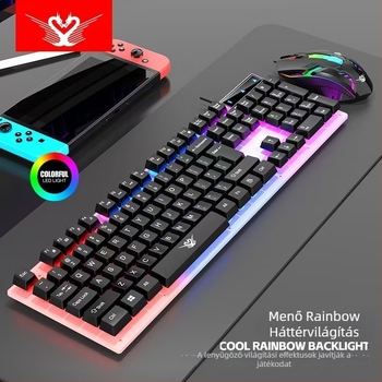 K5 RGB háttérvilágítású vezetékes billentyűzet, 104 gomb, tenyér-támasz, USB-kábel 1,35 m