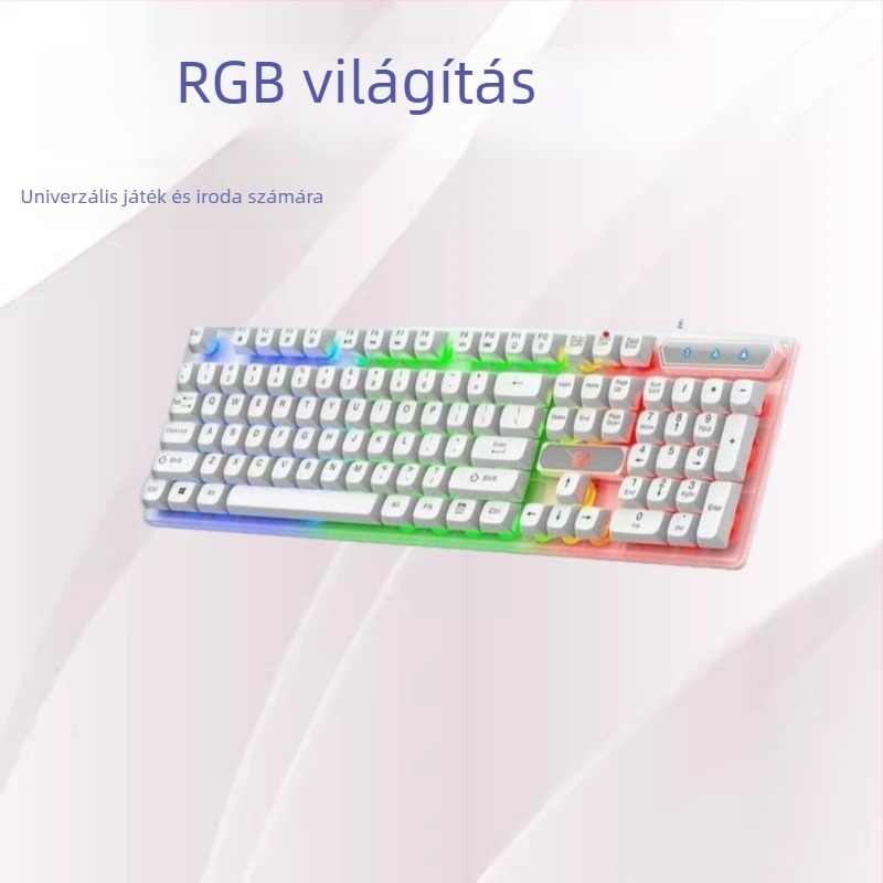 K5 RGB háttérvilágítású vezetékes billentyűzet, 104 gomb, tenyér-támasz, USB-kábel 1,35 m