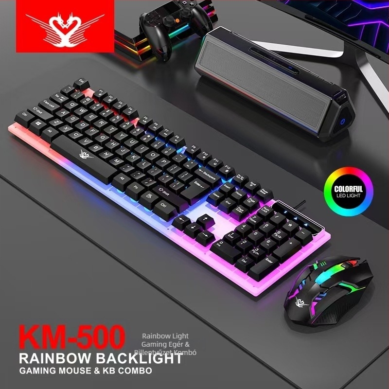 K5 RGB háttérvilágítású vezetékes billentyűzet, 104 gomb, tenyér-támasz, USB-kábel 1,35 m