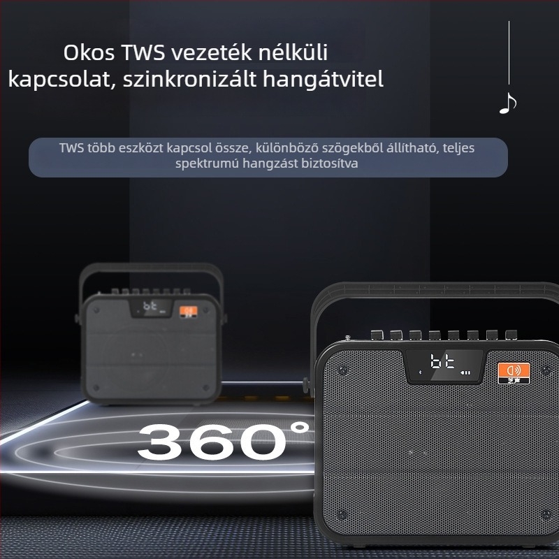 Külső Bluetooth hangszóró, hordozható, 60W, Bluetooth 5.0, beépített 6000mAh akkumulátor, akár 15 m hatótávolság, frekvencia-válasz 80 Hz–18 kHz