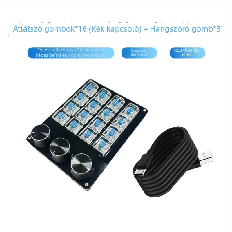 RGB háttérvilágítású mechanikus billentyűzet, 87 billentyű, vezetékes, zöld kapcsolók.