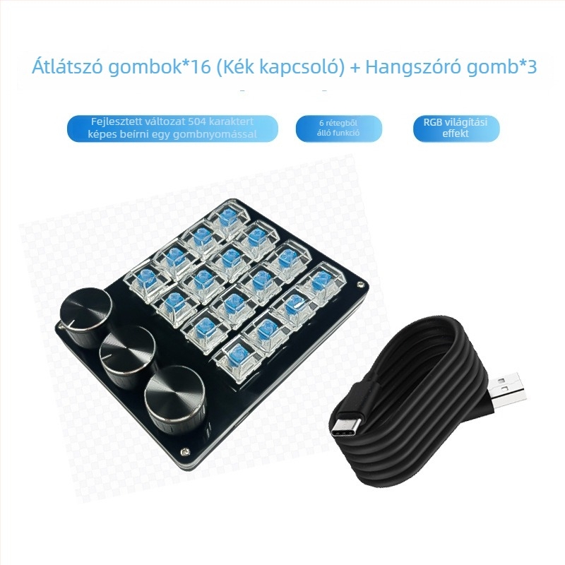 RGB háttérvilágítású mechanikus billentyűzet, 87 billentyű, vezetékes, zöld kapcsolók.