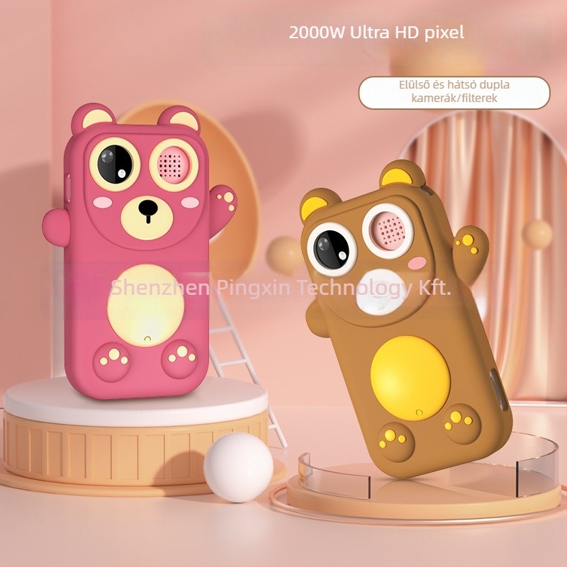 HY-08 Gyermekeknek szánt multfunkciós digitális fényképezőgép játékhoz, 2.4 hüvelykes LCD, 3.0 MP, ABS+szilikon test, 7–8 órás üzemidő