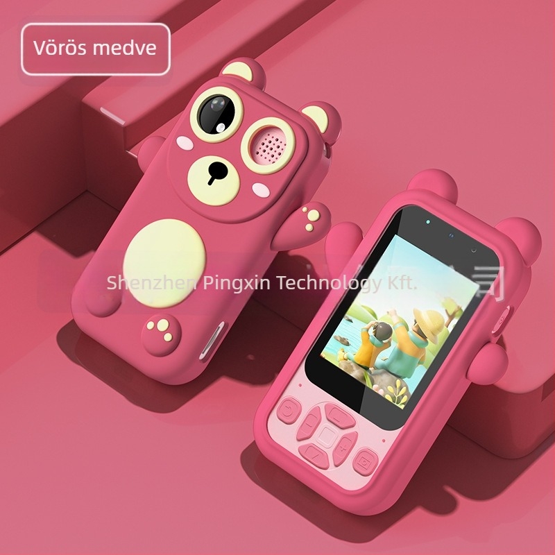 HY-08 Gyermekeknek szánt multfunkciós digitális fényképezőgép játékhoz, 2.4 hüvelykes LCD, 3.0 MP, ABS+szilikon test, 7–8 órás üzemidő