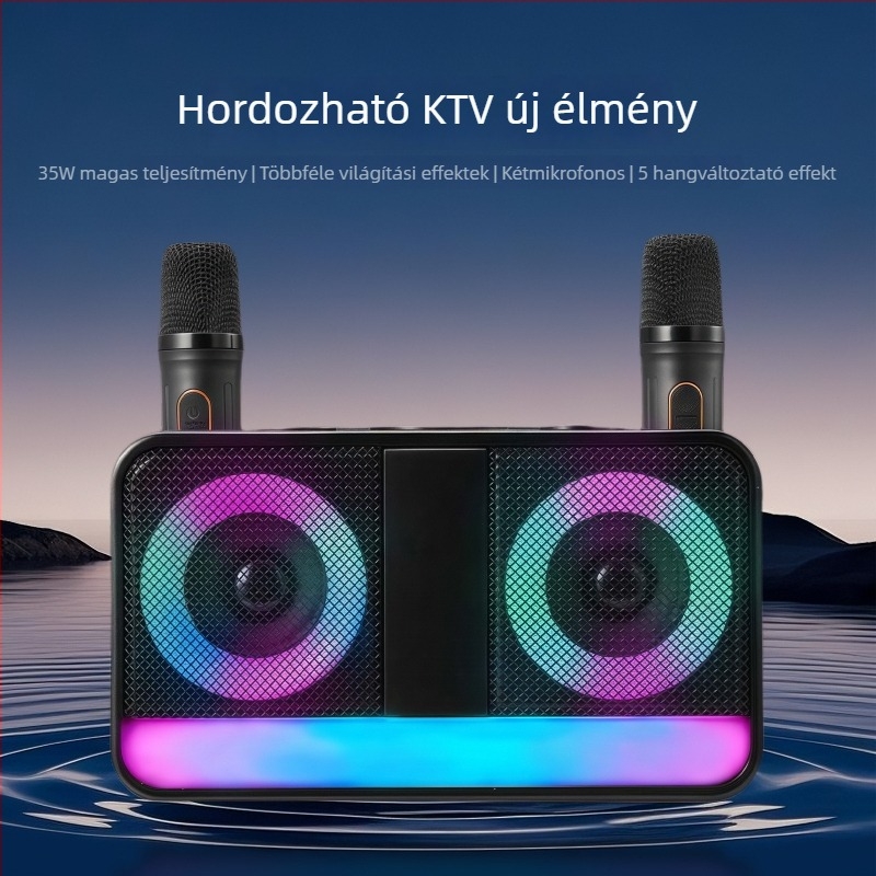 Karaoke Bluetooth hangszóró, hordozható kültéri használatra, 35W, két hangszóró, beépített akkumulátor, Bluetooth 5.1, frekvenciasáv 100Hz-20kHz, mikrofon a csomagban